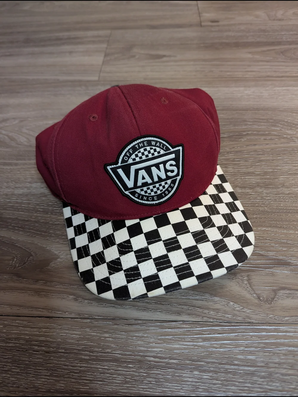Vans Maroon Hat with Black and White Checkerboard Brim